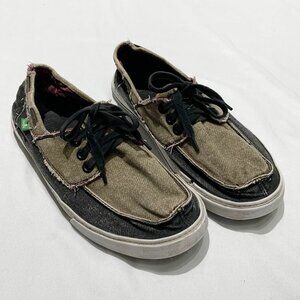 Sanuk Men's Size 10 Distressed Chum Loafer Boat Shoes Tan Gray Black Lace